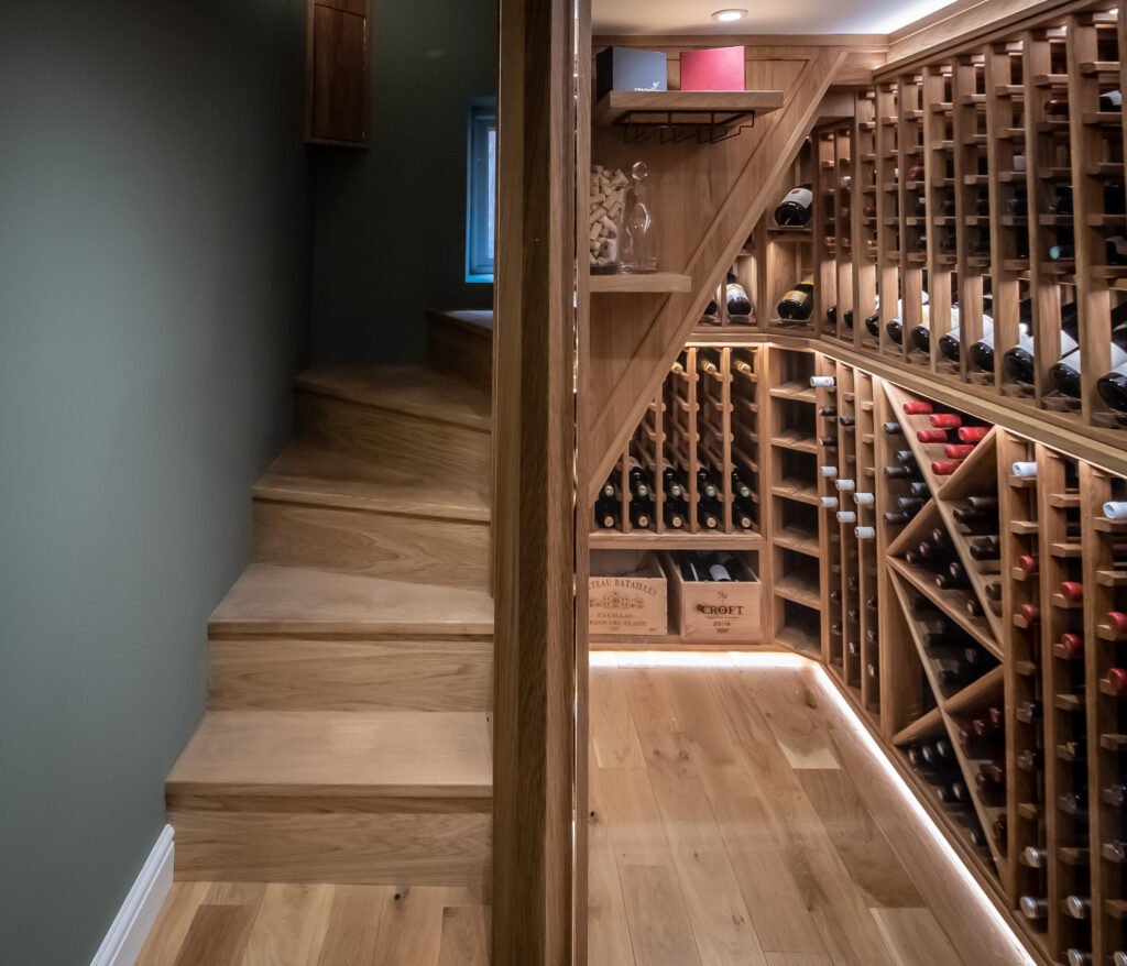 Solid Oak Wine Cellar & Custom Staircase - Sorrells Custom Cellars
