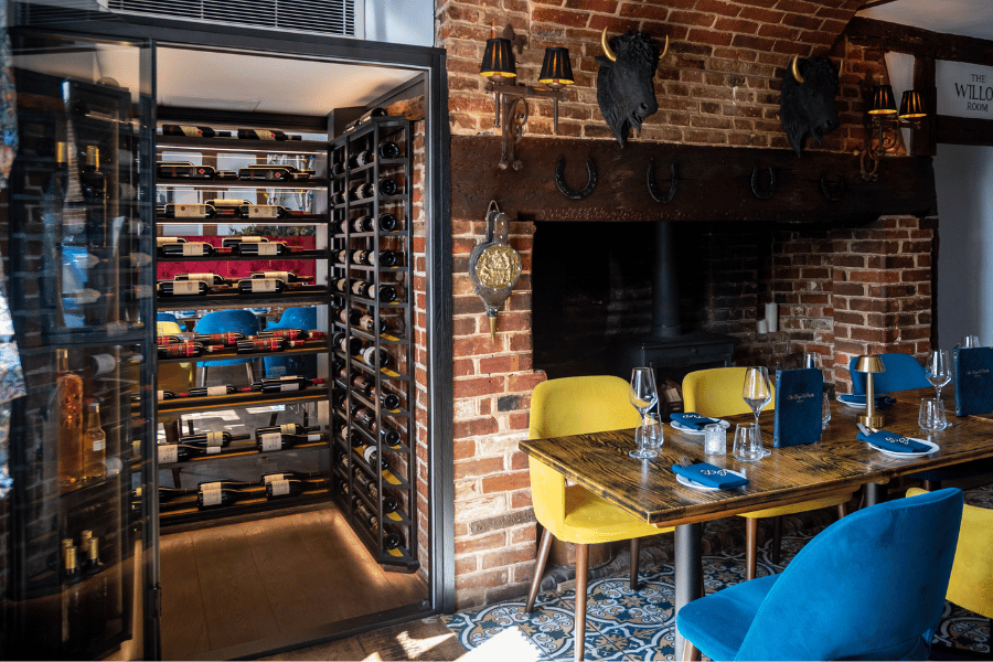 A wine cellar, designed by Sorrells Custom Wine Rooms for the Dog and Pickle in Essex