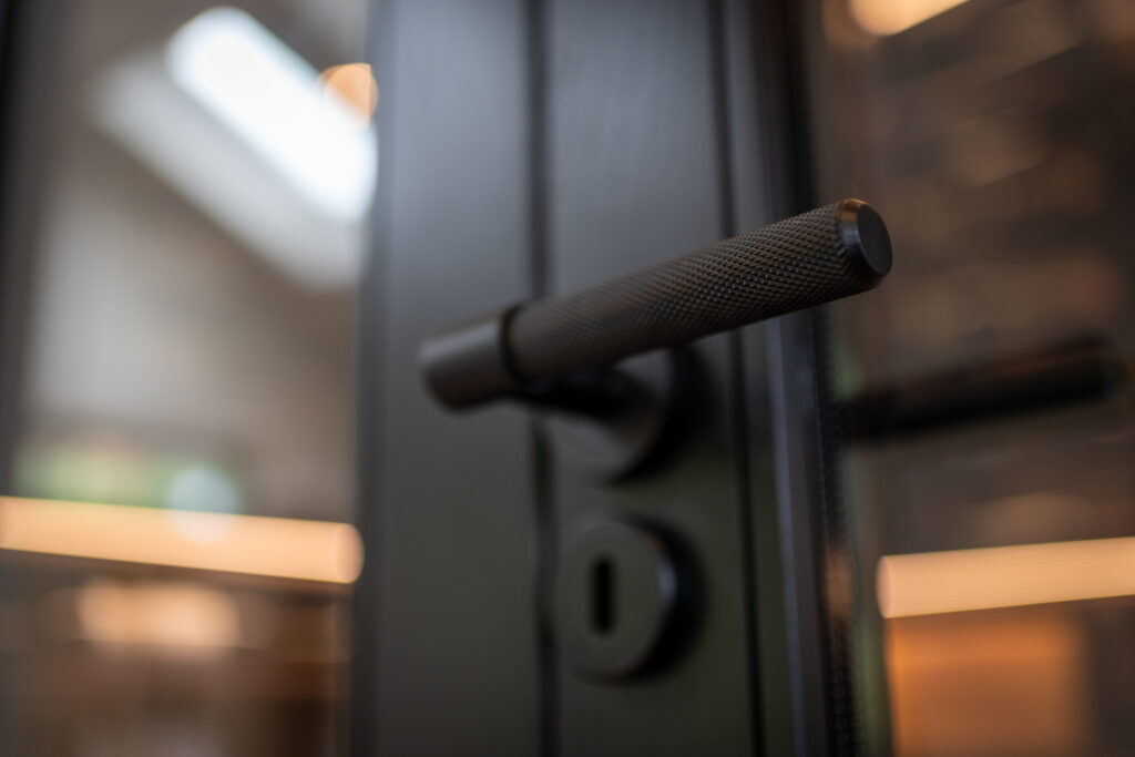 ironmongery detailing on a Sorrells Cellar custom made door