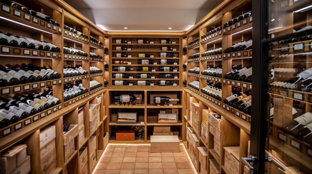 The view into a Sorrells custom wine room located at Brunswick Fine Wines and Spirits