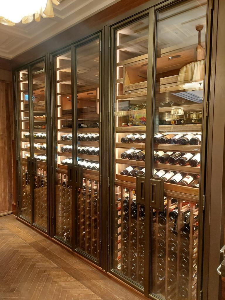 The wine wall at the Beaumont Hotel