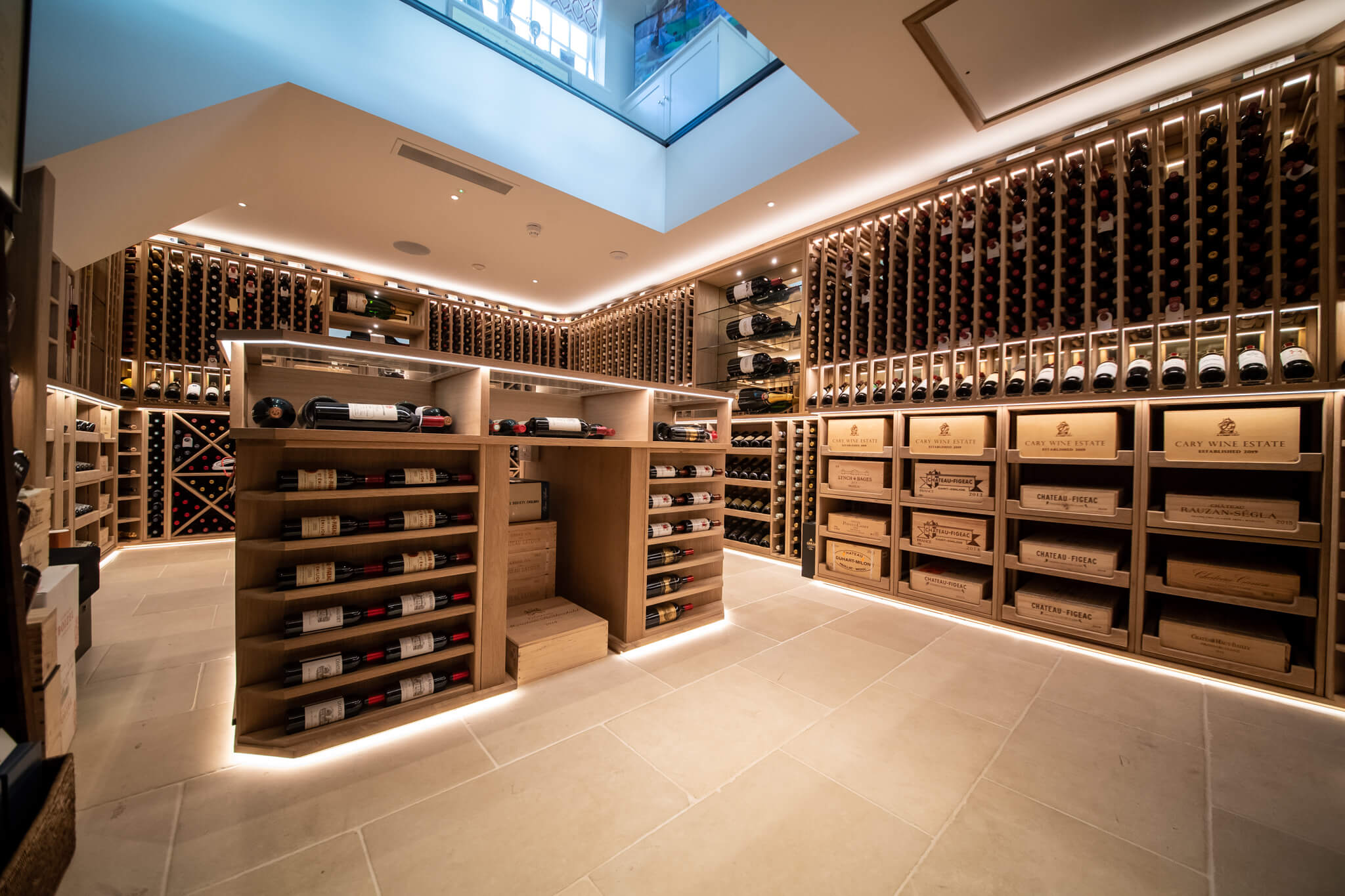 a basement wine cellar by Sorrells. Located in Kent, this wine cellar shows some of Sorrells finest joinery and wine cellar craftsmanship.