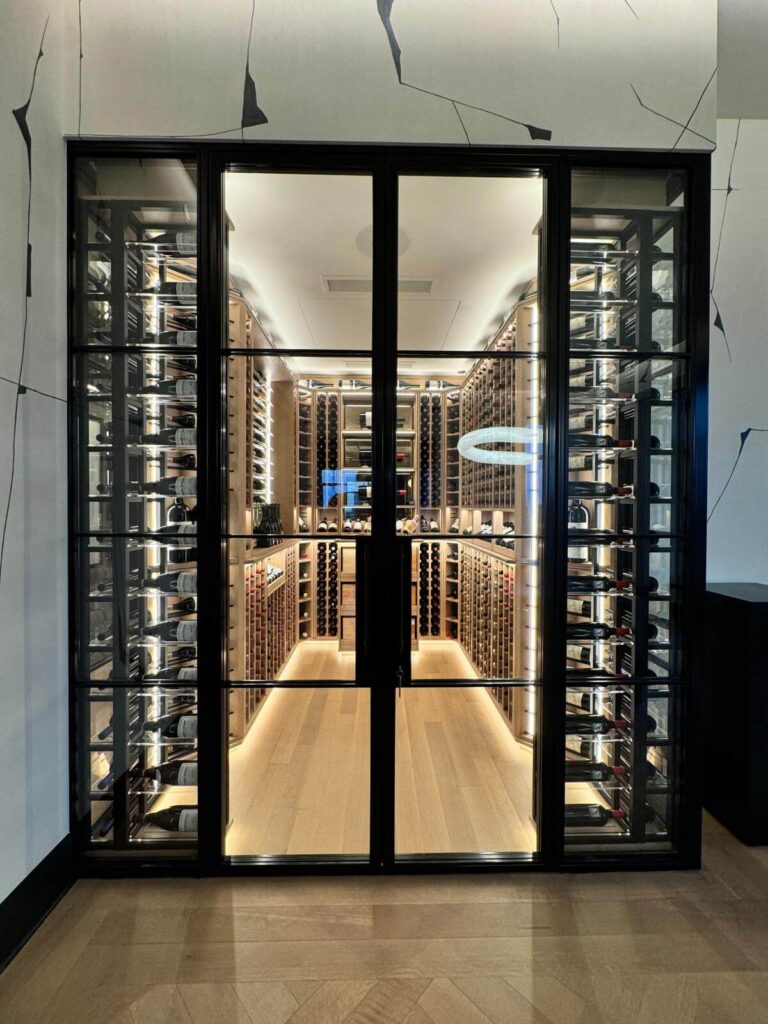 Luxury wine cellar Chicago steel framed glass doors