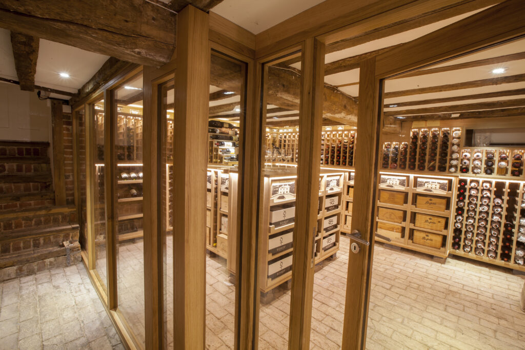 Custom wine racking and tasting area in listed property