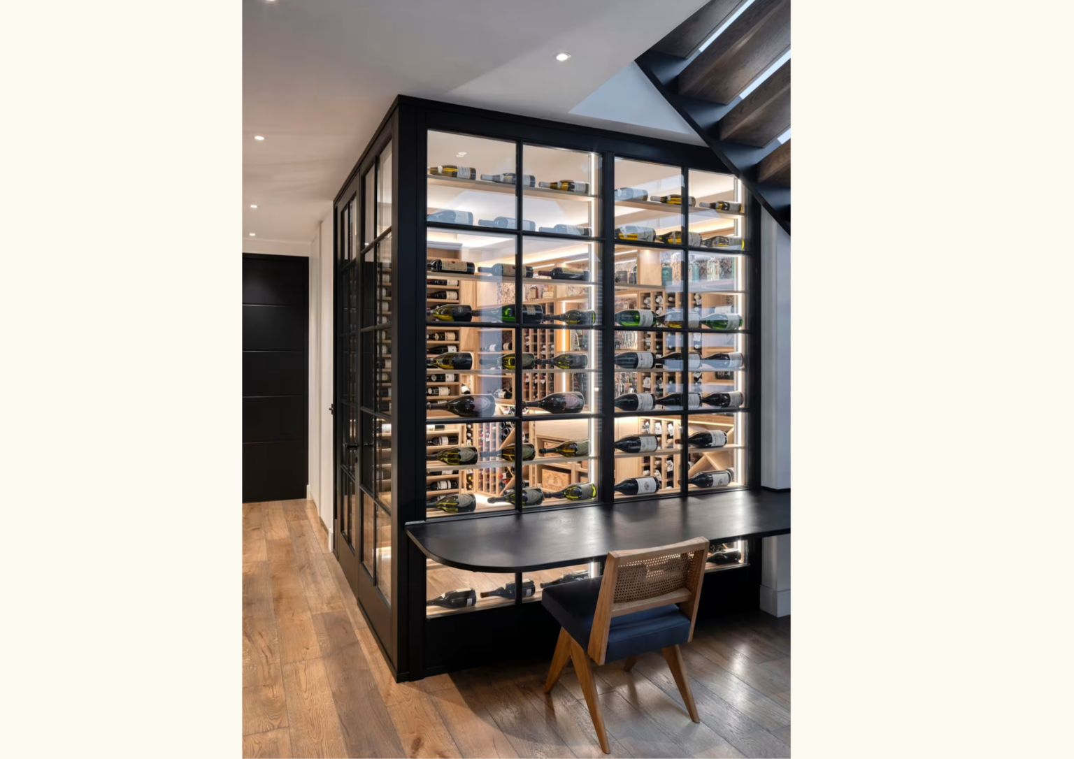 Crittall Style Glass Wine Cellar with Oak Racking | Bespoke Design